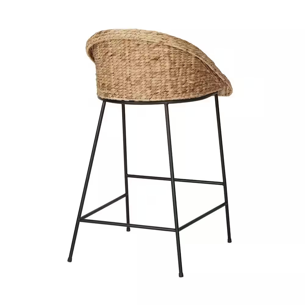 24 In. Natural Woven Hyacinth Counter Stool with Low Back