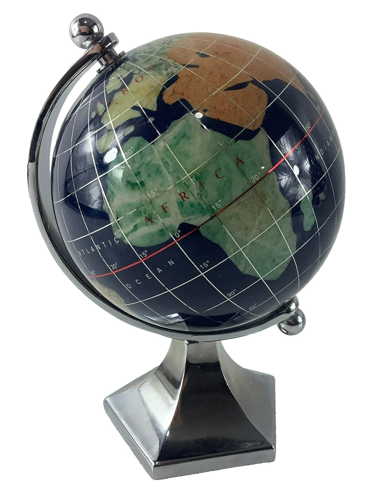 World Globe Inlaid Semi-Precious Stones 5.5" H