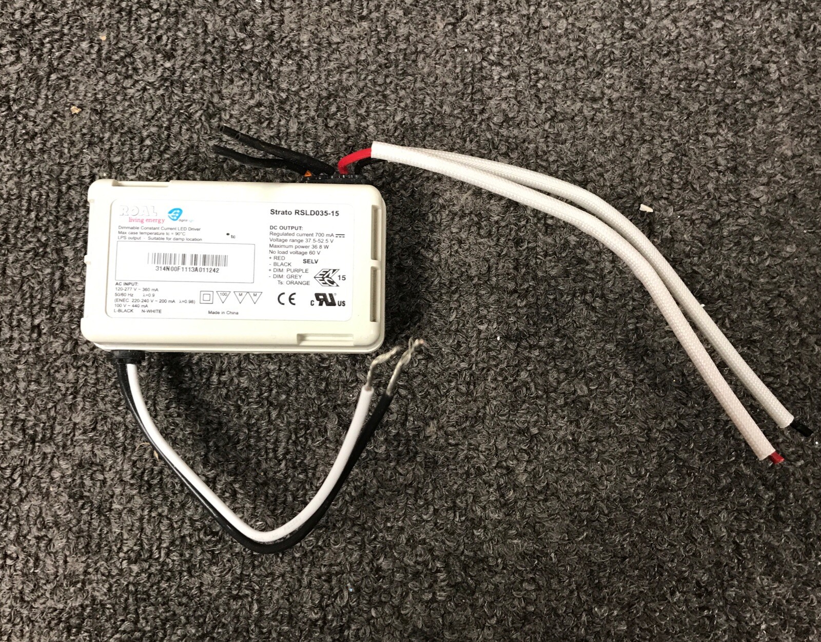 ROAL Strato RSLD035-15 Dimmable LED Driver 120-277V AC 360MA 37.5-52.5V DC 700MA