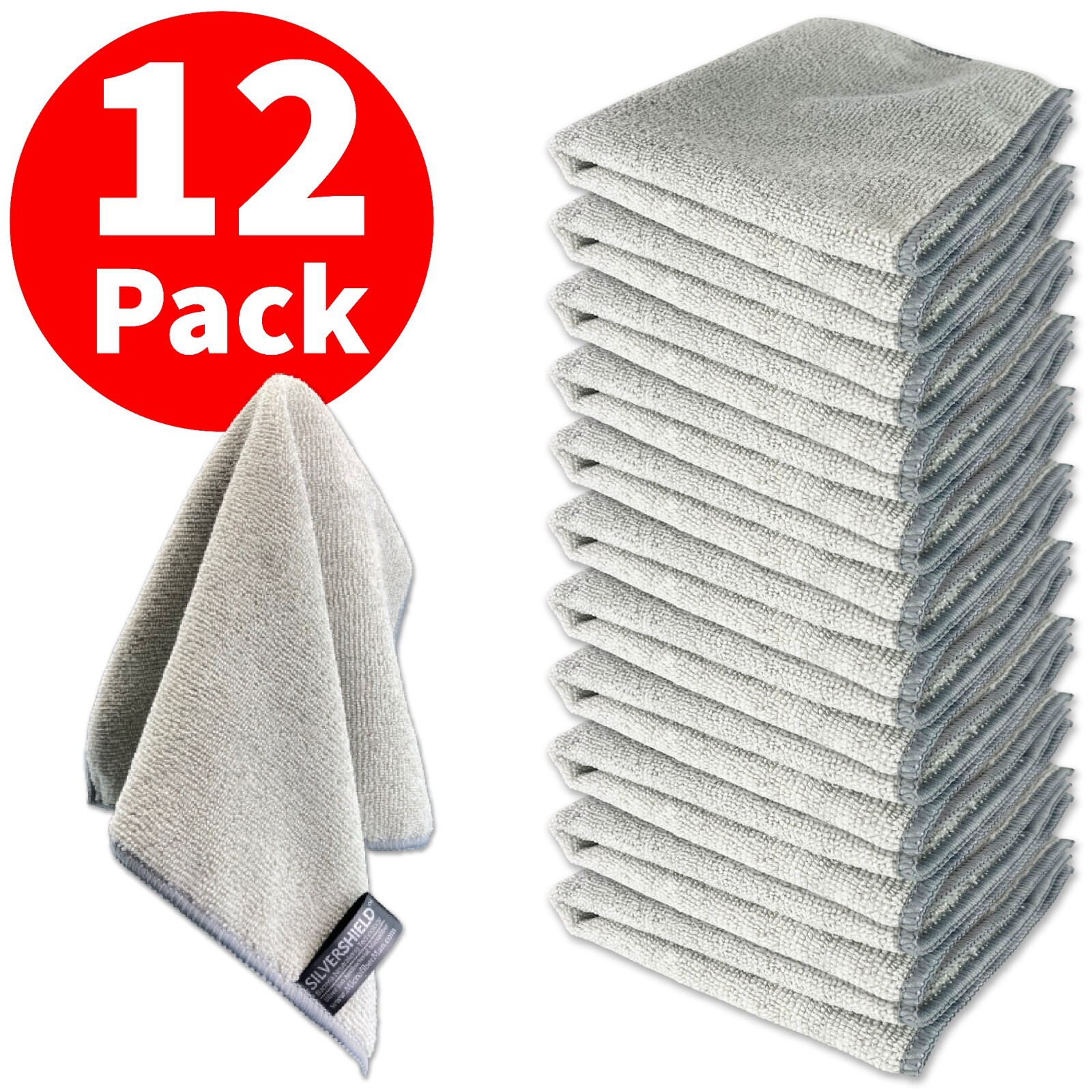 12 Antibacterial Microfiber XL 12"x12" Silver Shield Chemical Free 300 GSM
