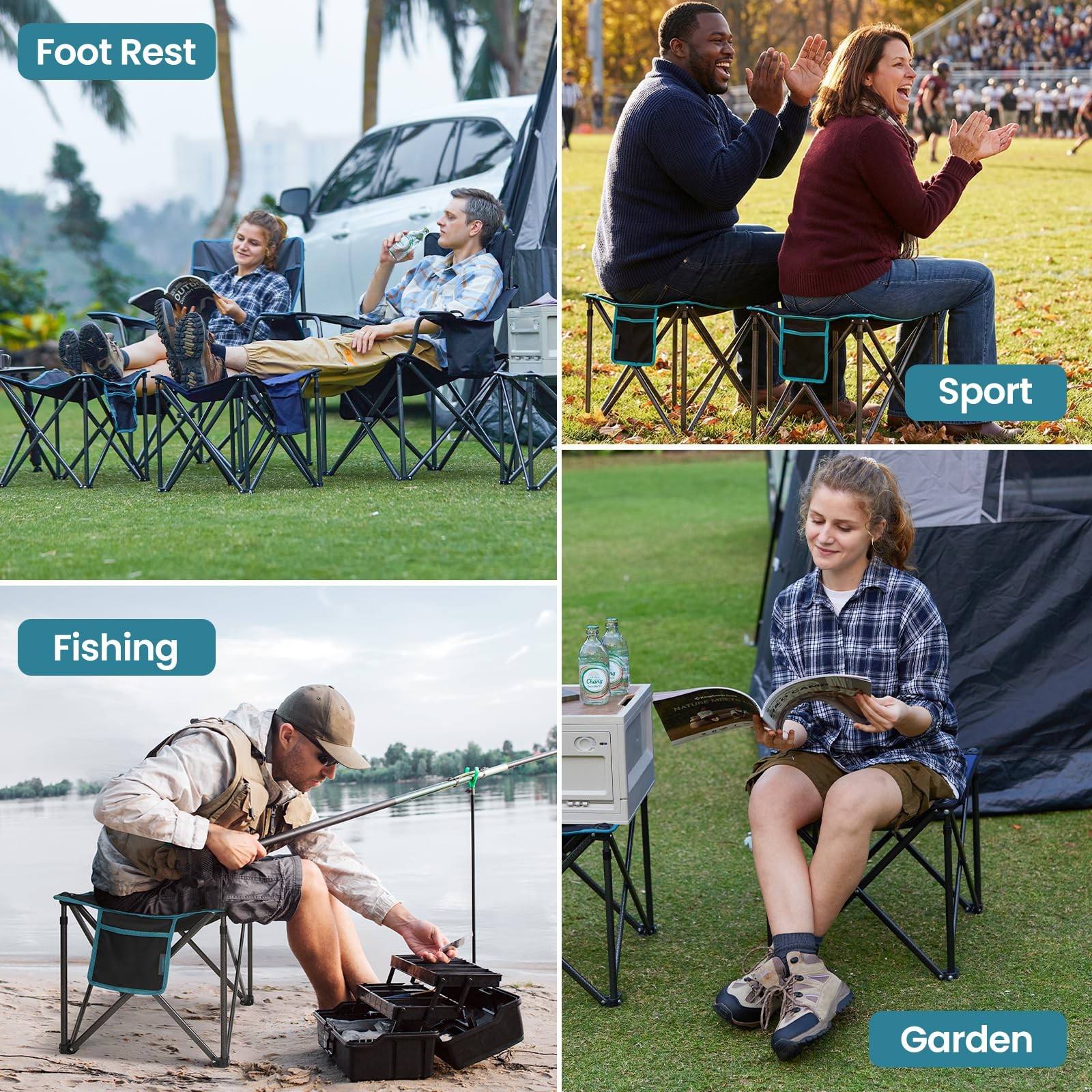 Oversized Camping Stool for Adults, 2 Pack Thick Padded 18.1 Inch Folding Ott...