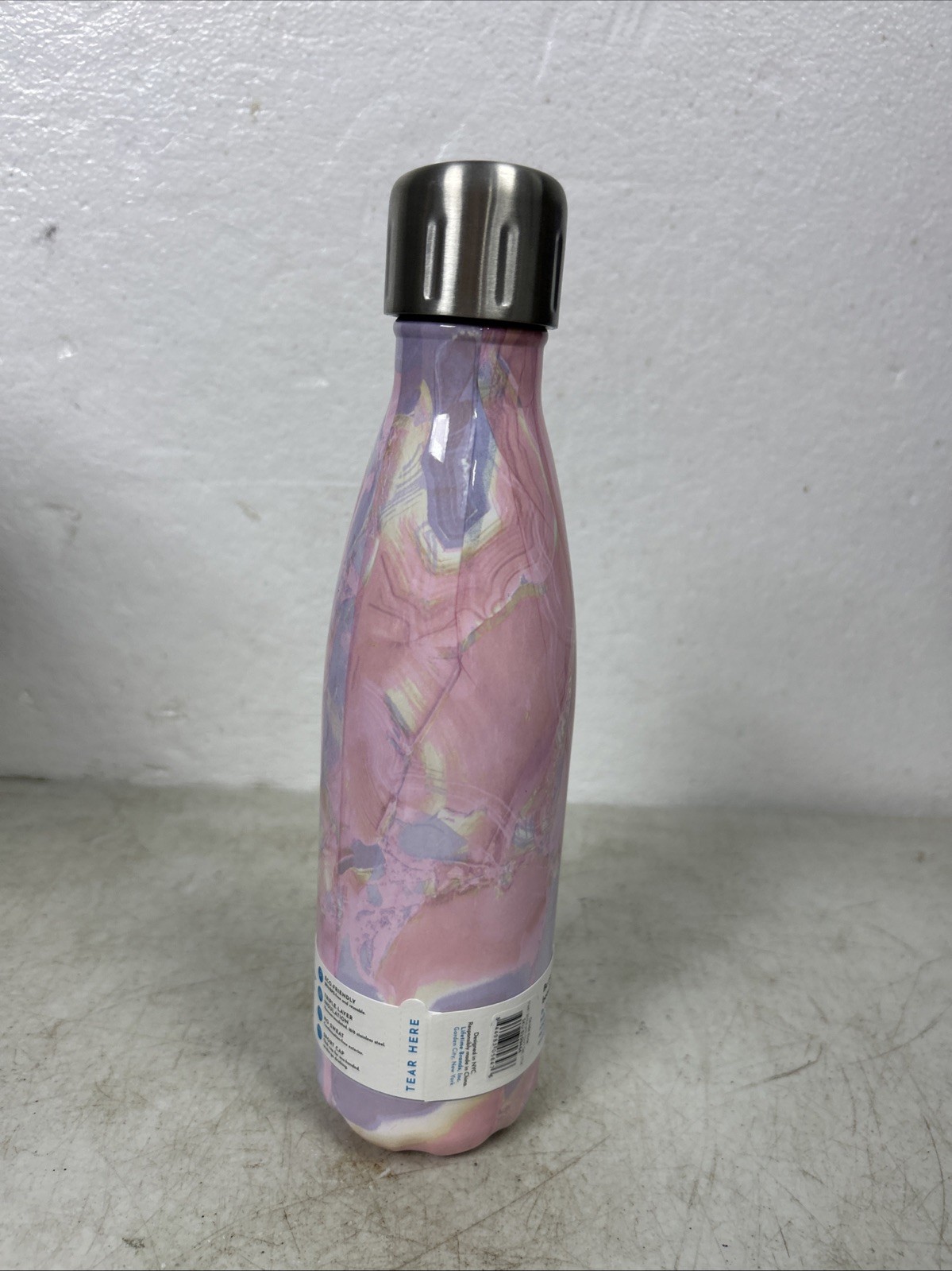 NEW S’well 17 oz. Geode Rose Pink Gray White Stainless Steel Water Bottle 10" T