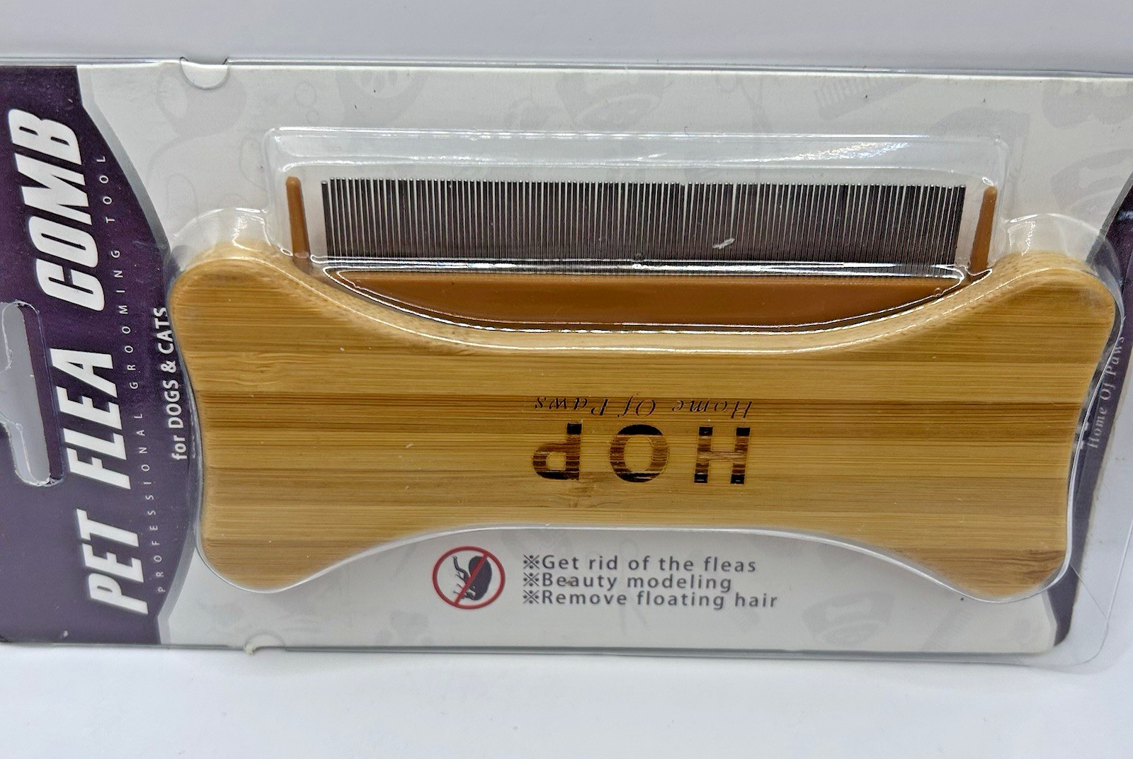 Pet Flea Comb Professional Grooming Tool Dogs & Cats Bamboo Handle *NWT*