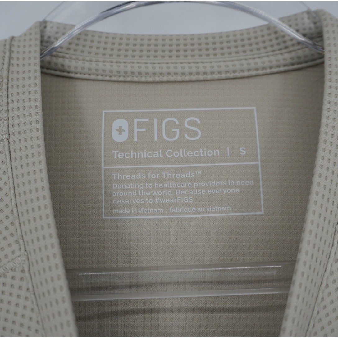 FIGS Technical Collection Waffle Knit Underscrub Top Tan Beige Small