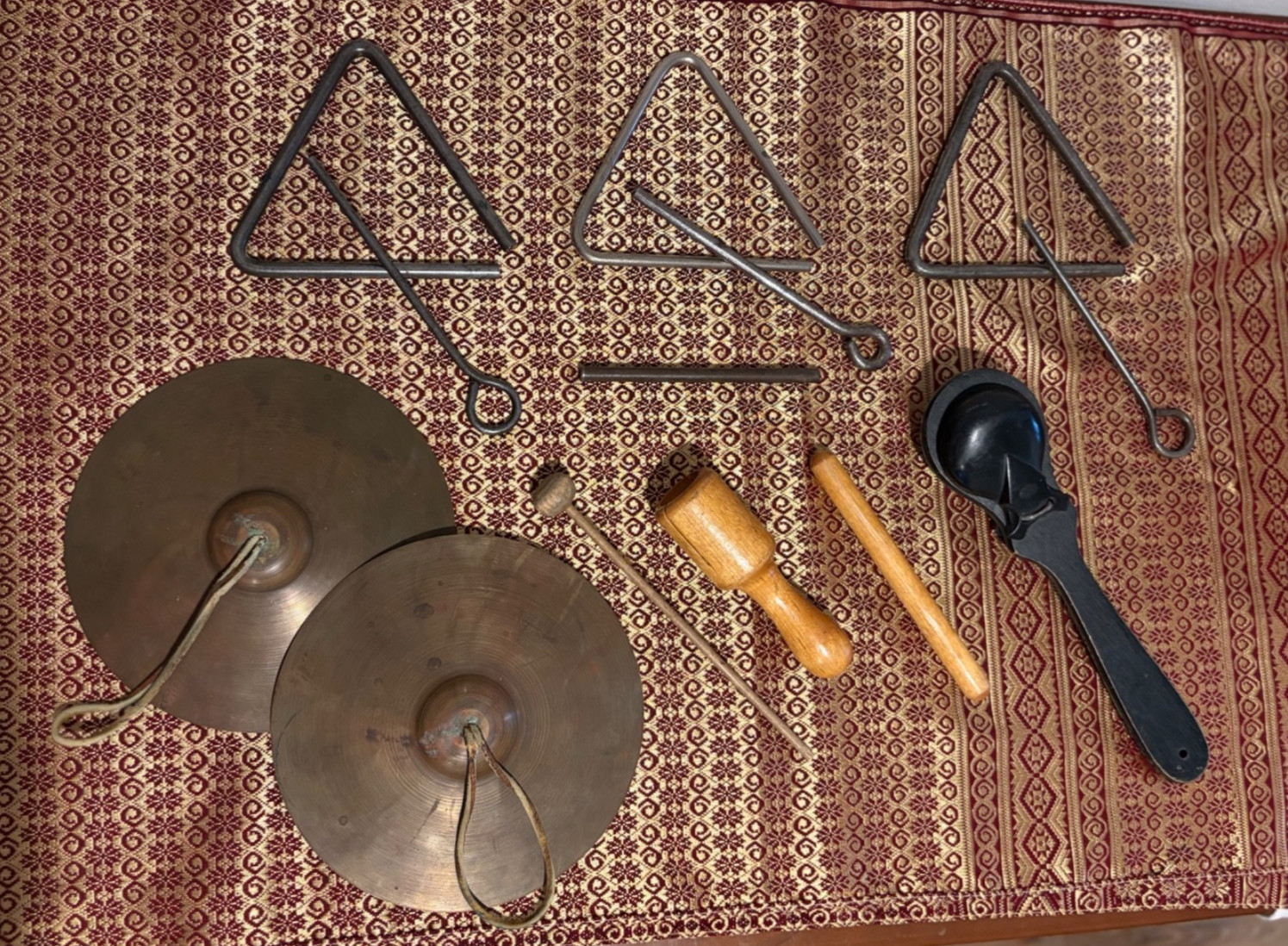 VTG Percussion Lot - Hand Held Parade Crash Cymbals, Triangles, Castanet, Block