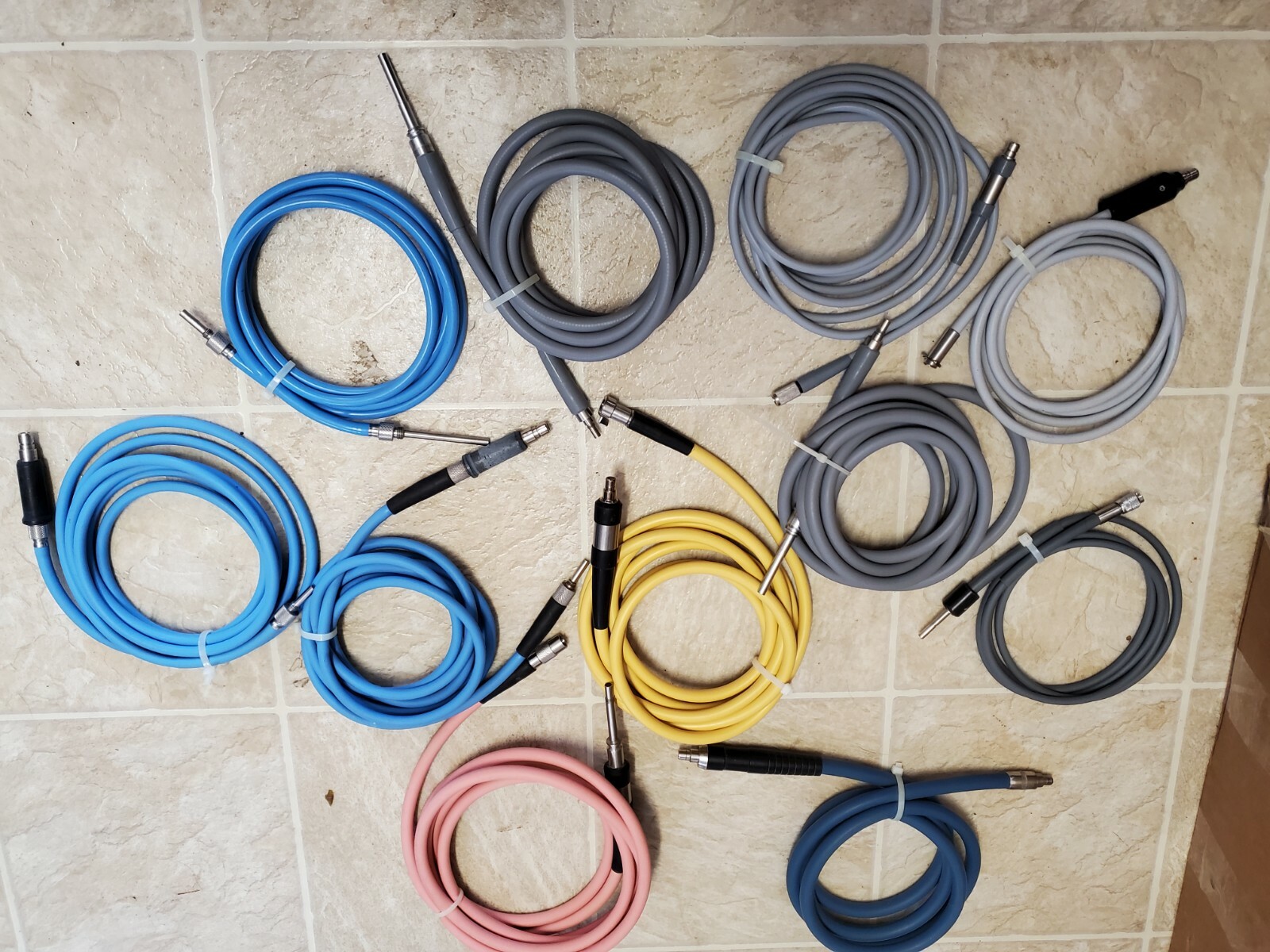 LOT of 11 various Endoscopy Light Source Fiber Optic Cables multiple plug types