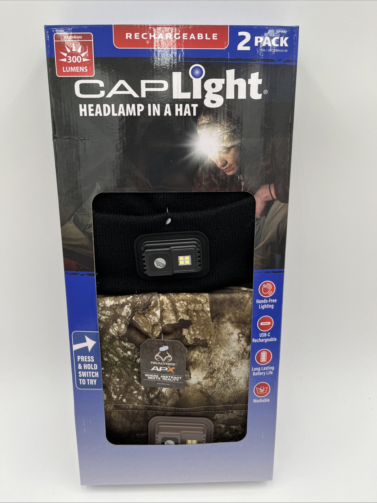 CAPLight Rechargeable  Knit APX Beanies, 2 Pack (Real Tree & Black) 300 Lumens