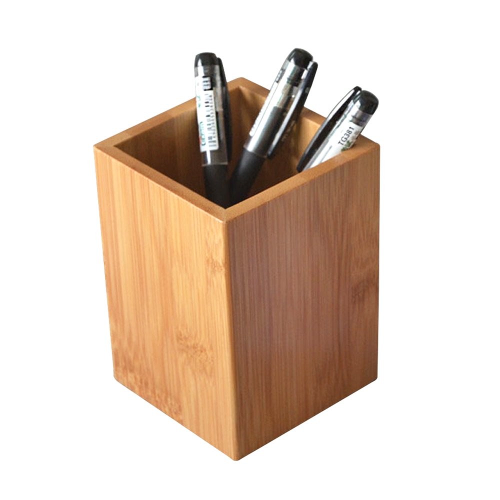 Bamboo Wood Desk Pen Pencil Holder Stand Multi Purpose Use Pencil Cup Pot Des...