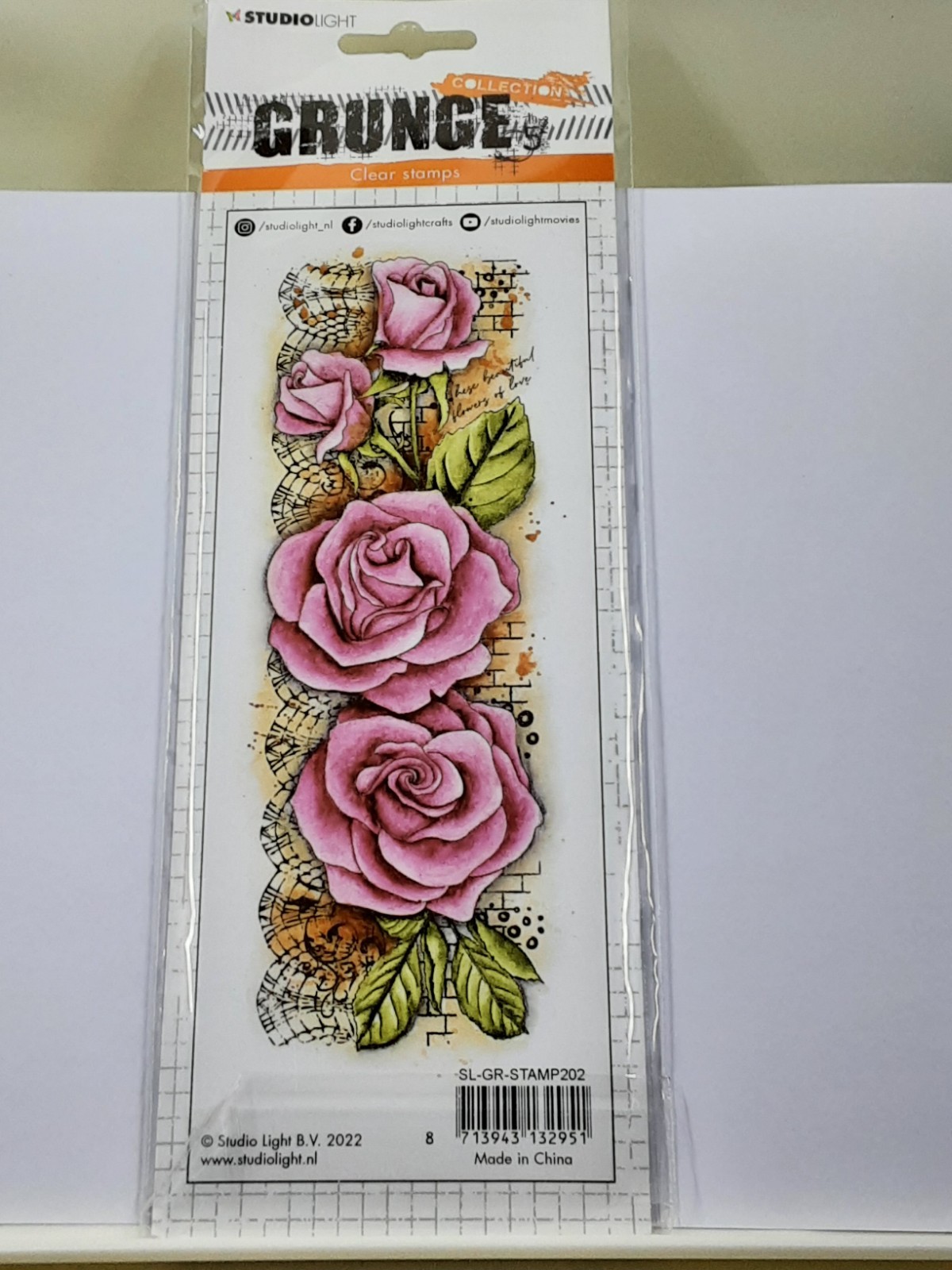 NEW Grunge Stamp 202 Roses 8 X 3 inch Acrylic Stamp Slimline 4 Roses On A Vine