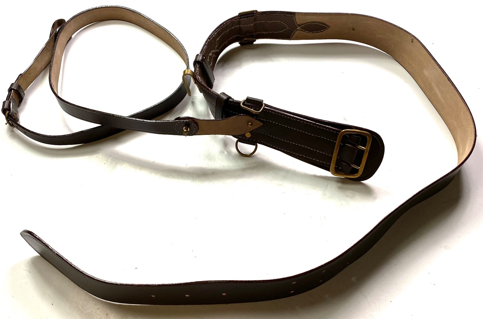WWI WWI US ARMY SAM BROWNE OFFICER NCO LEATHER FIELD BELT & STRAP-SIZE 1 (32-38)