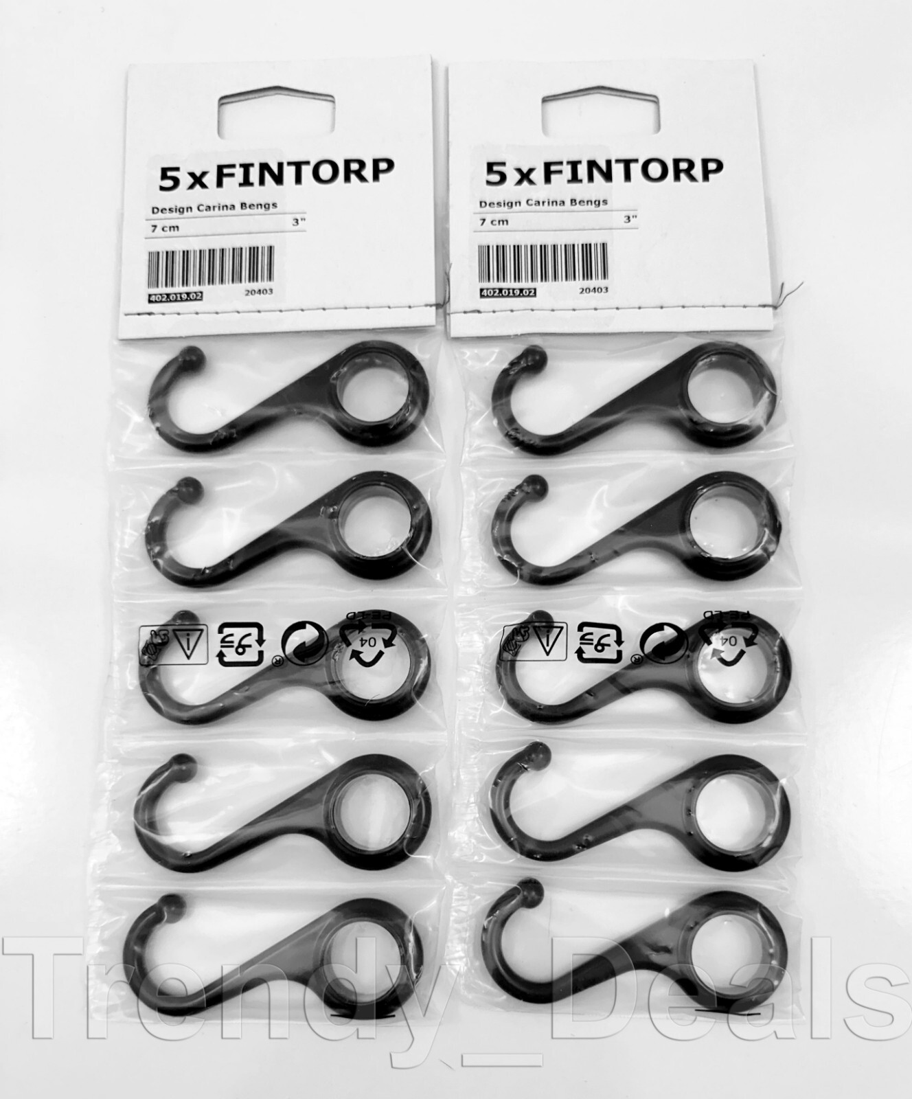 PACK of 10 - Ikea FINTORP Hooks 3" for Kitchen Bath Rail Rod Steel, Black - NEW