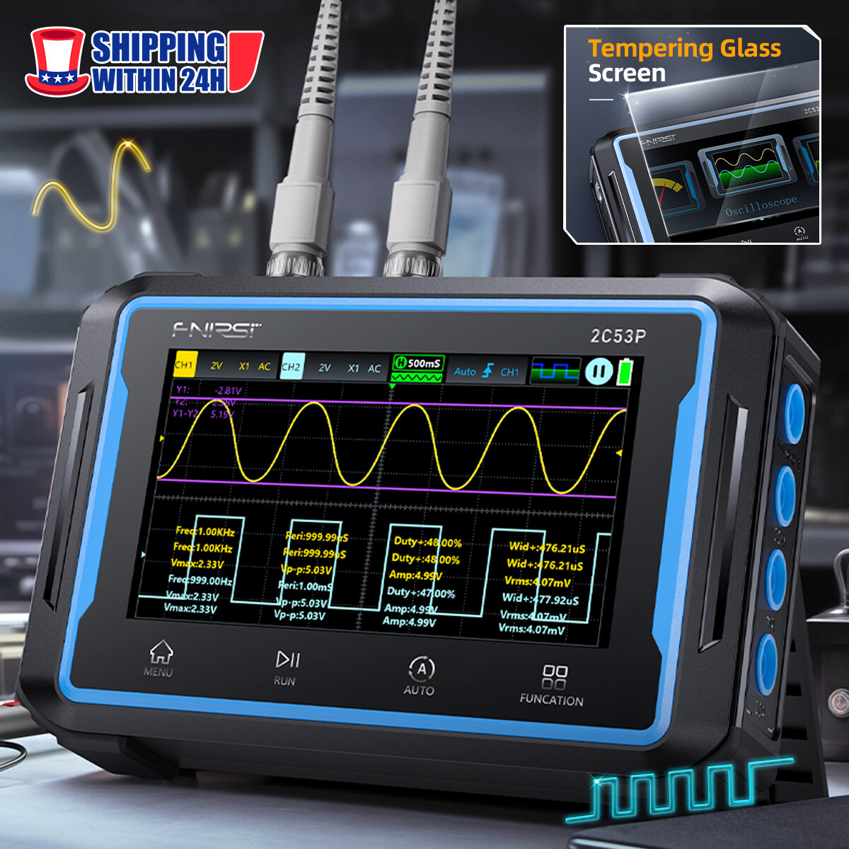 3 IN 1 FNIRSI-2C53P LCD 2 Channel Signal Generator Digital Storage Oscilloscope