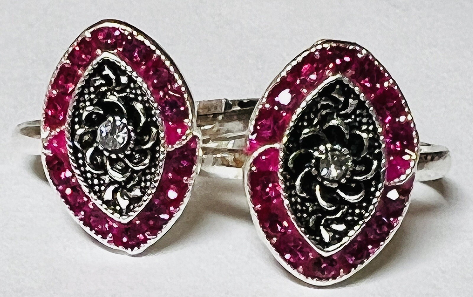 Pink Oval CRYSTAL 925 Sterling Silver Toe Ring Pair India Bichiya ADJUSTABLE