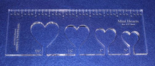 4 Hole Mini-Heart Quilt Template w/Ruler ~3/8" Thick -  Long Arm- For 1/2" Foot