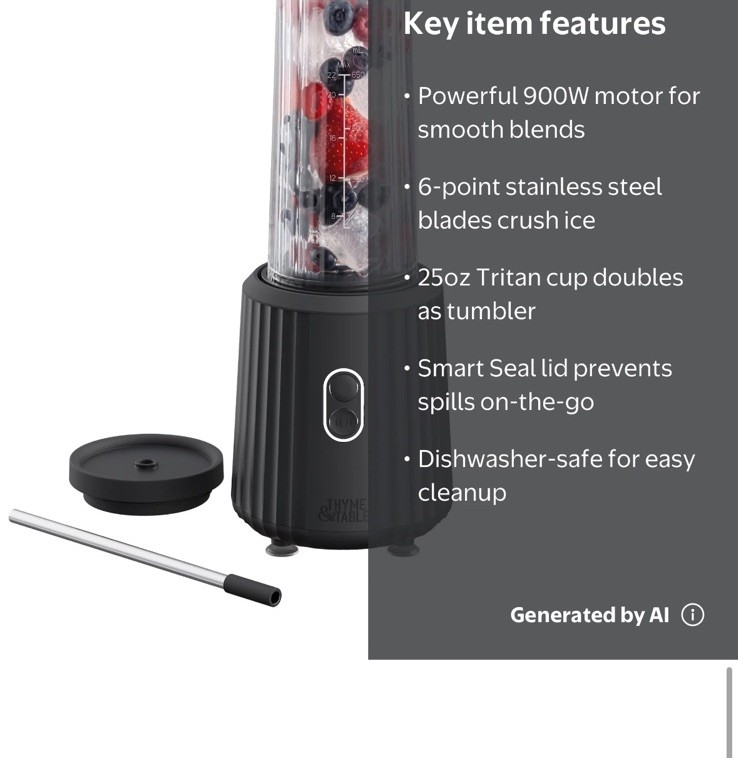 🔥Thyme & Table Single Blender 25oz Blend To-go Cup- Black New Open Box