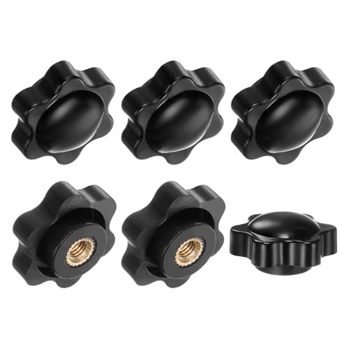 6-Pack 6 Star Knobs, 1/4"-20 Female Thread 0.98"(25mm) 25 mm Black Blind Hole