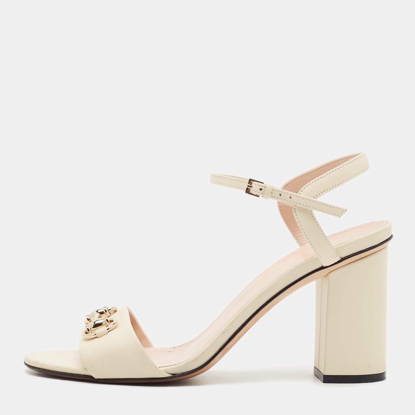 Gucci Horsebit Size 38 Cream Leather Ankle Strap Sandals