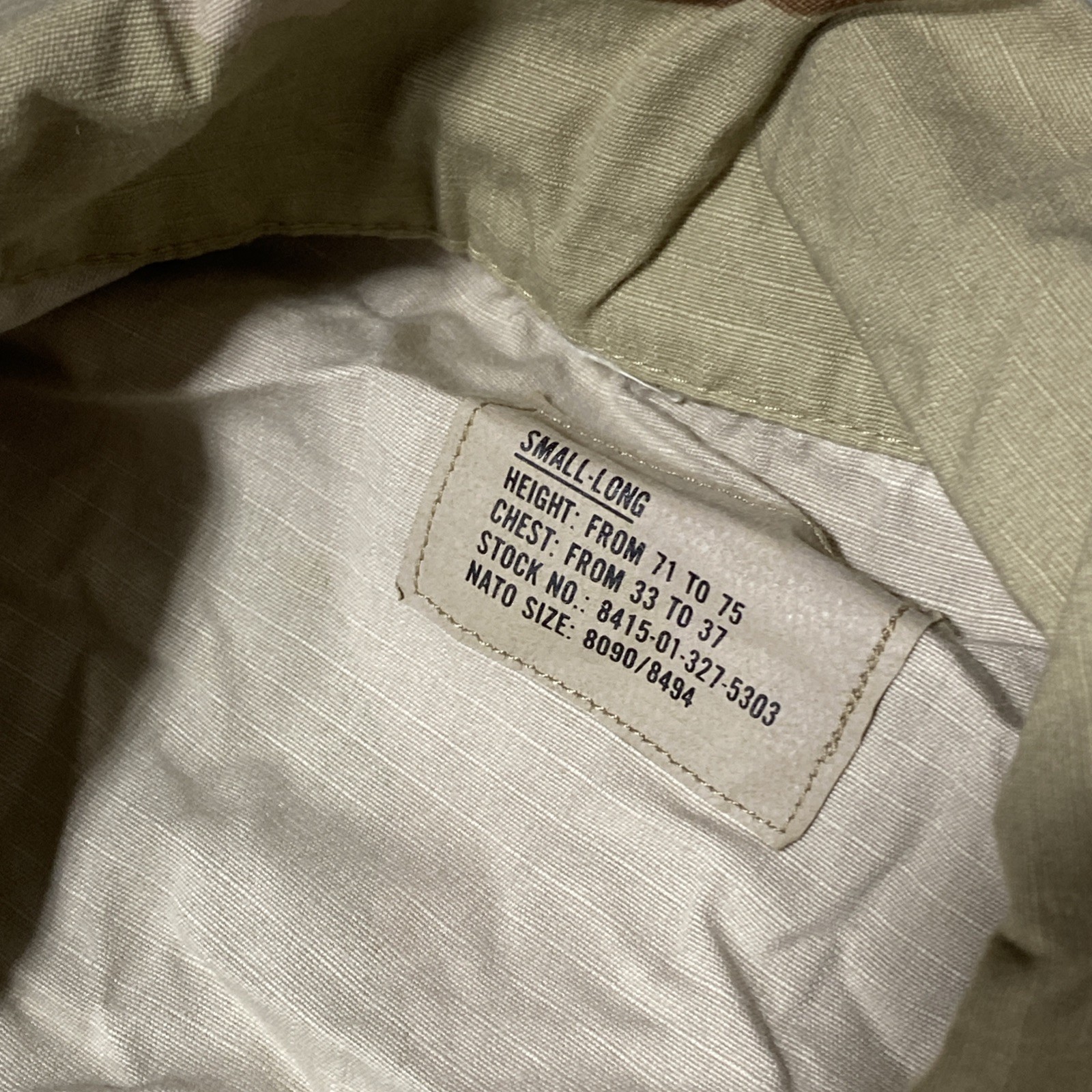 USAF DESERT COAT CAMO COMBAT SZ Small Long “Ferdin” Air Force Riptstop