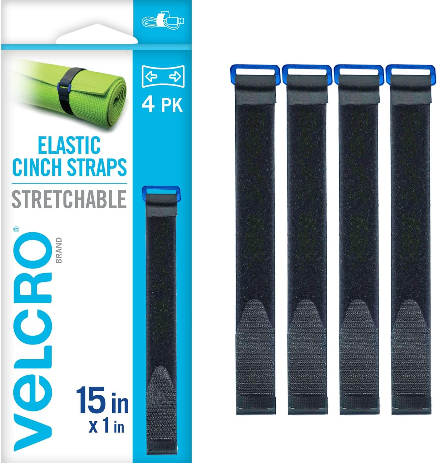 VEL-30792-AMS 15 Inch Elastic Straps 4 Pack | Stretchable and Adjustable for Snu