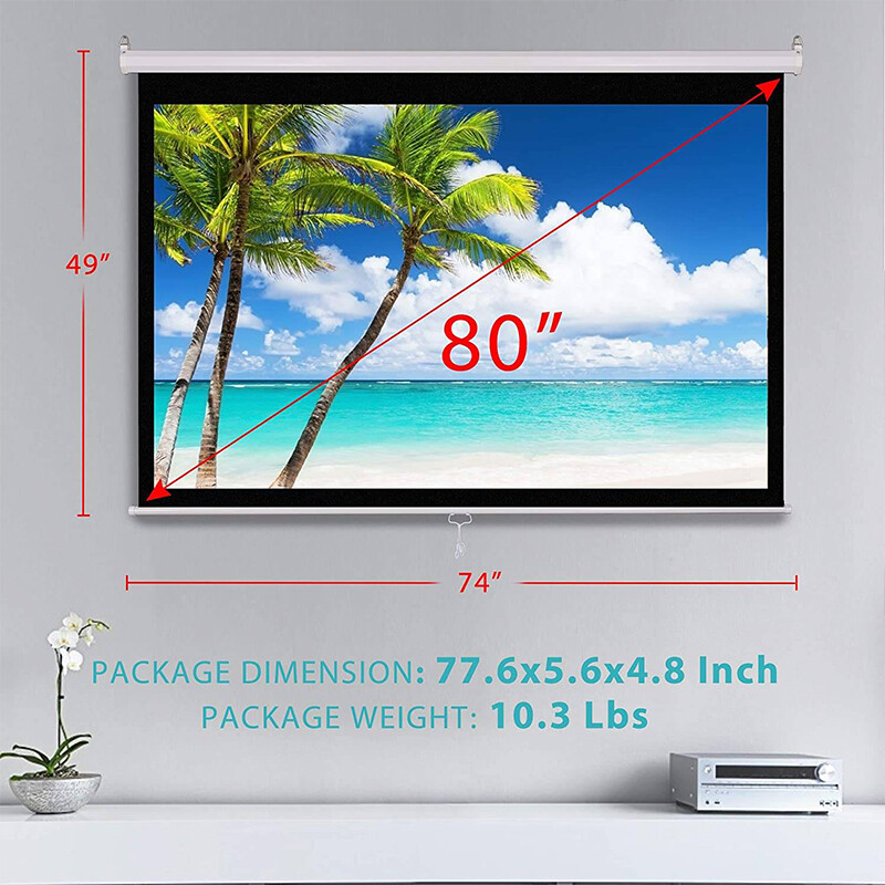 80 inch 16:9 Manual Pull Down Projector Projection Screen Home Theater Movie