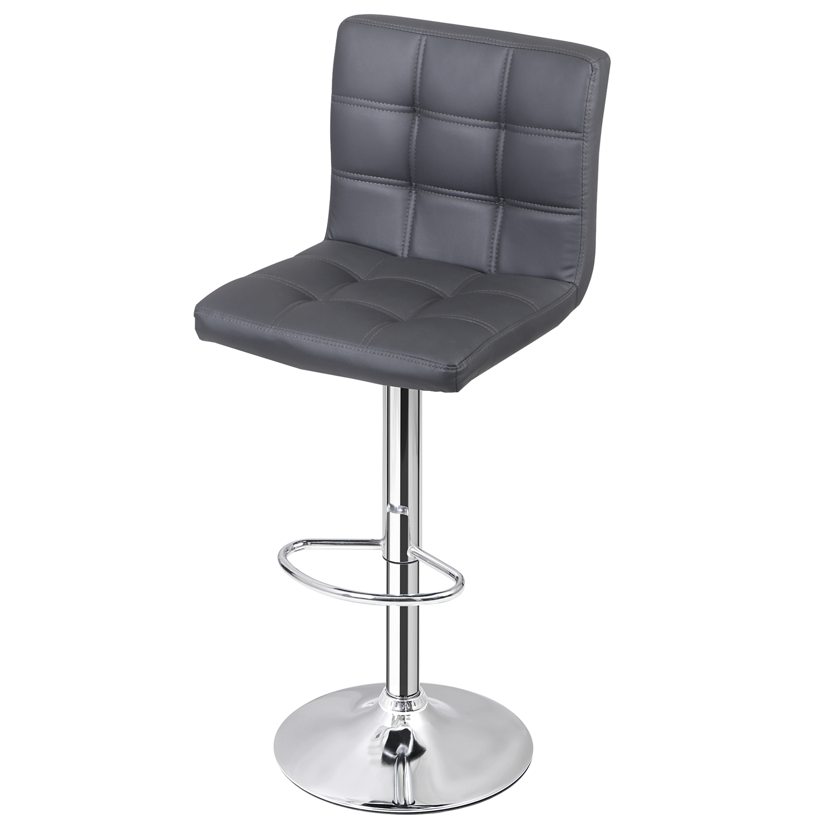 Set of 2 Adjustable Bar Stools PU Leather Modern Dinning Chair Metal w/Back Gray