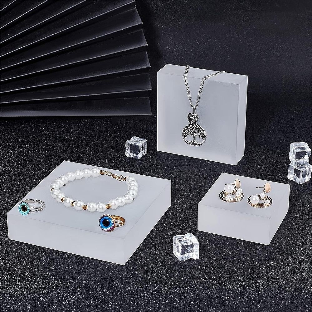 1pc Solid Frosted Acrylic Square Display Base 8x8x2.4cm Polished Display Block