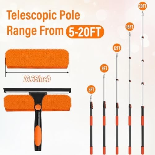 26FT Telescoping Window Cleaning Kit with 14" Squeegee - 2-in-1 Professional
