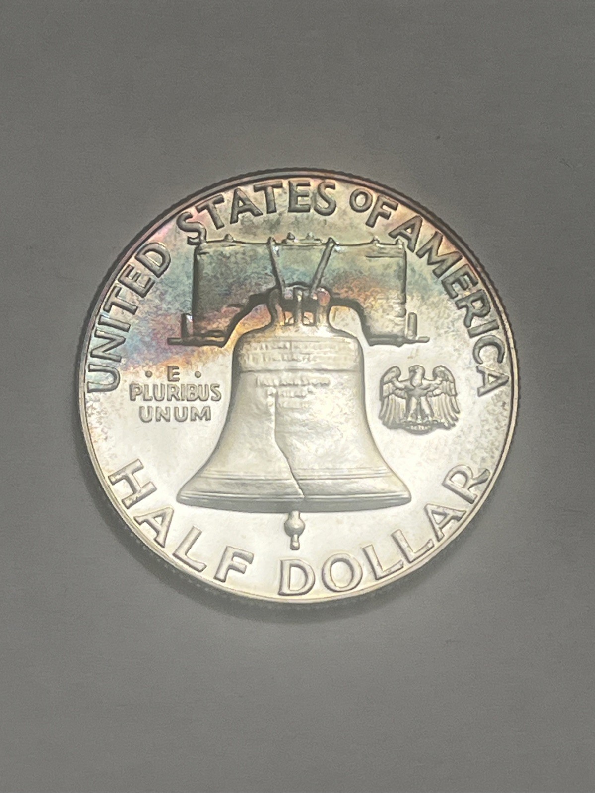 1957-P Proof Franklin Half Dollar Rainbow Color Reverse, US 50c Silver Coin