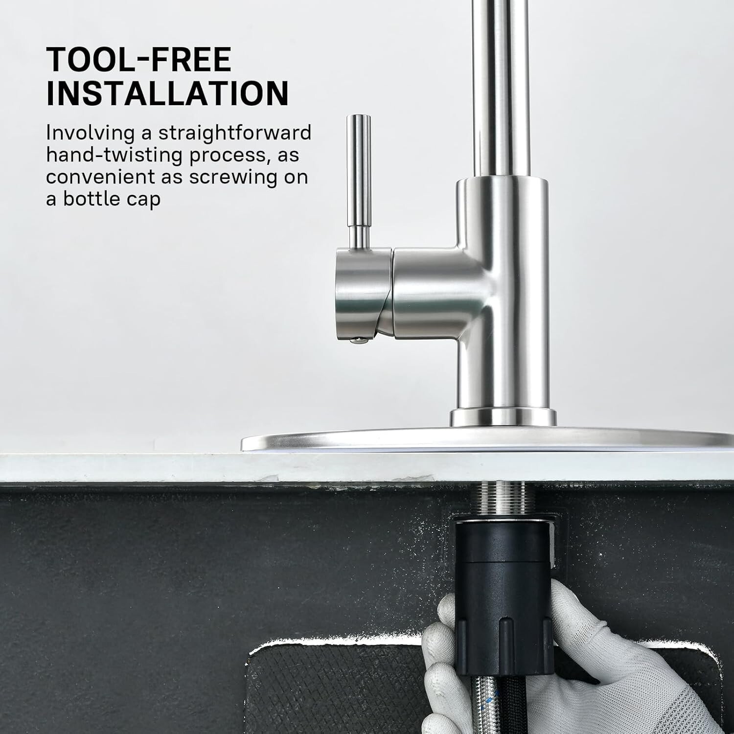 Stainless Steel Kitchen Faucet Single Handle Pull Down Sprayer with Deck Plate