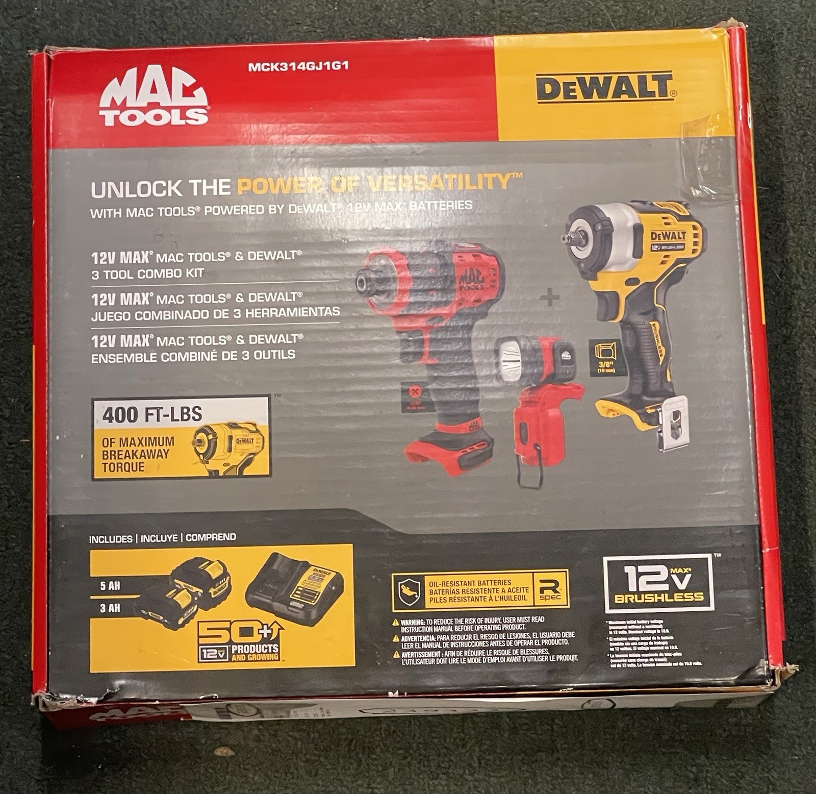 MAC Tools & DEWALT 3 Tool Combo Kit MCF601 & DCF903 Impact 12V Max MCK314GJ1G1