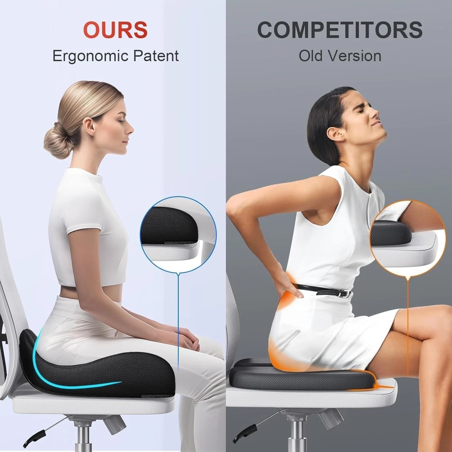 19" x 17" Ergonomic Memory Foam Cushion for Pressure Relief & Luxurious Comfort