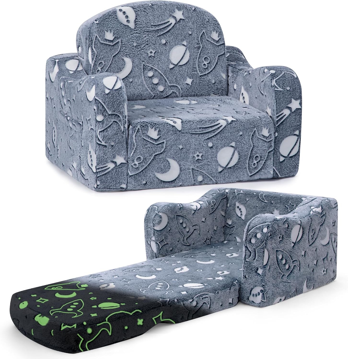 aodisman Thick Comfy Toddler Chair and Couch for Kids,2-in-1 Soft Plush Fold Out