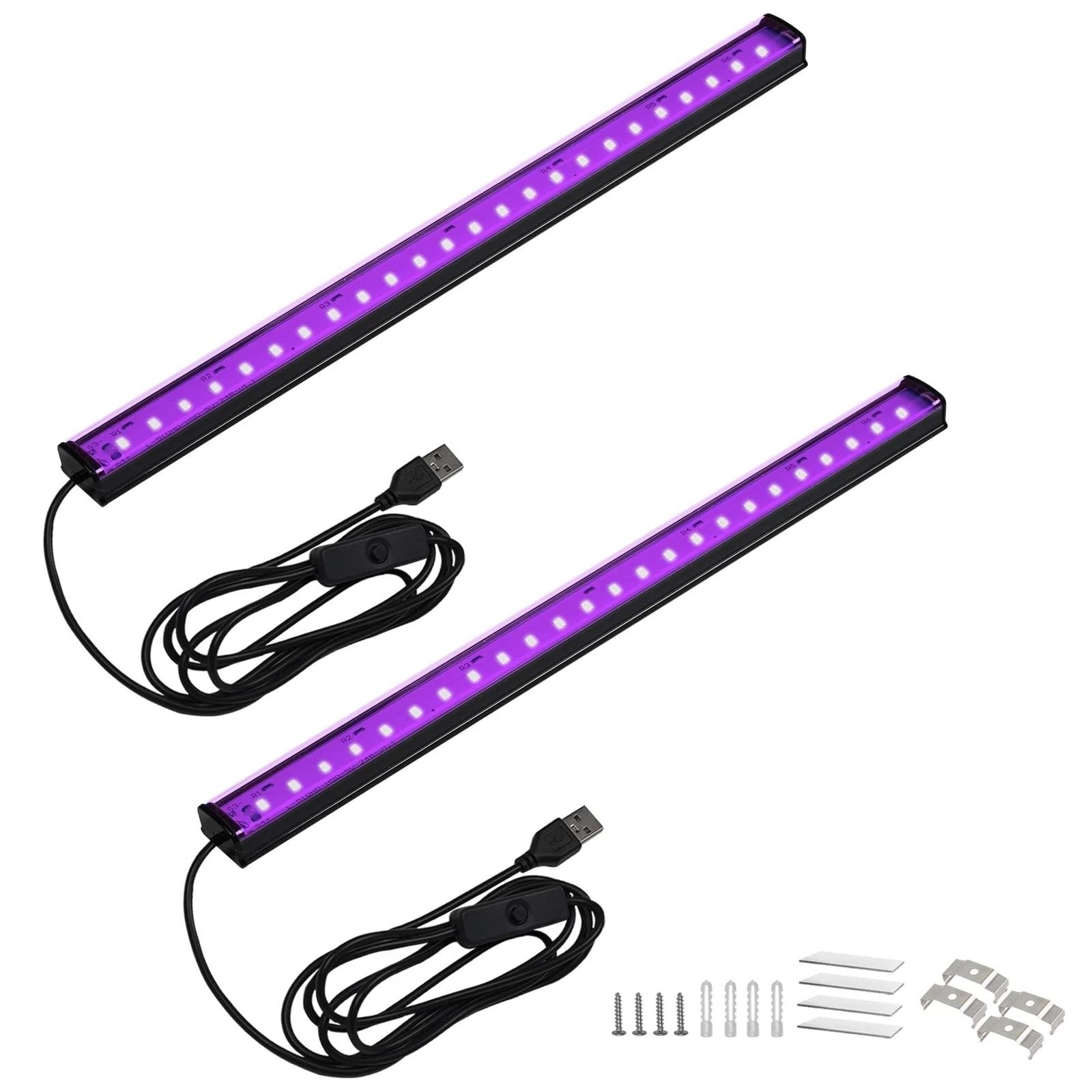 2 Pack LED Black Light Bar 10w 1ft USB Uv Blacklight Bar for Halloween Party | E