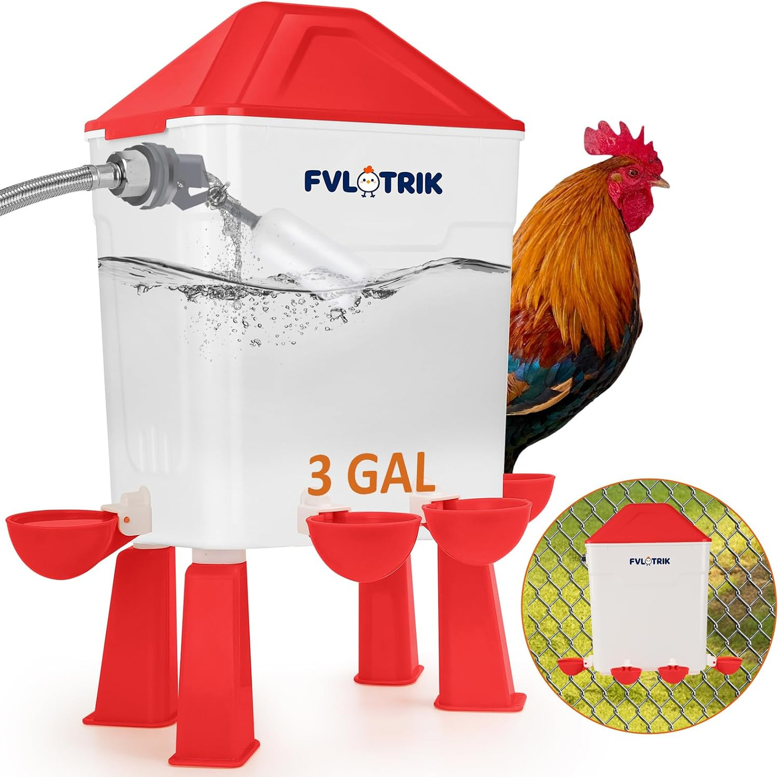 3 Gallon Automatic Chicken Waterer for Hands-Free Hydration, Float-Controlled