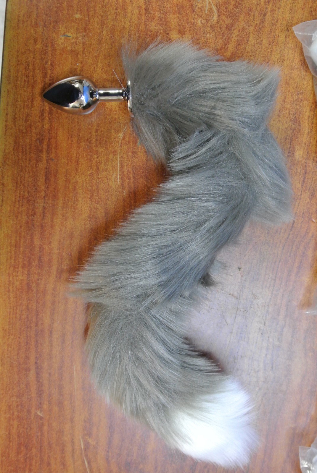 (10) Faux Fox Tail Plug Anal Butt Stopper Stainless Steel Adult Cosplay - Black