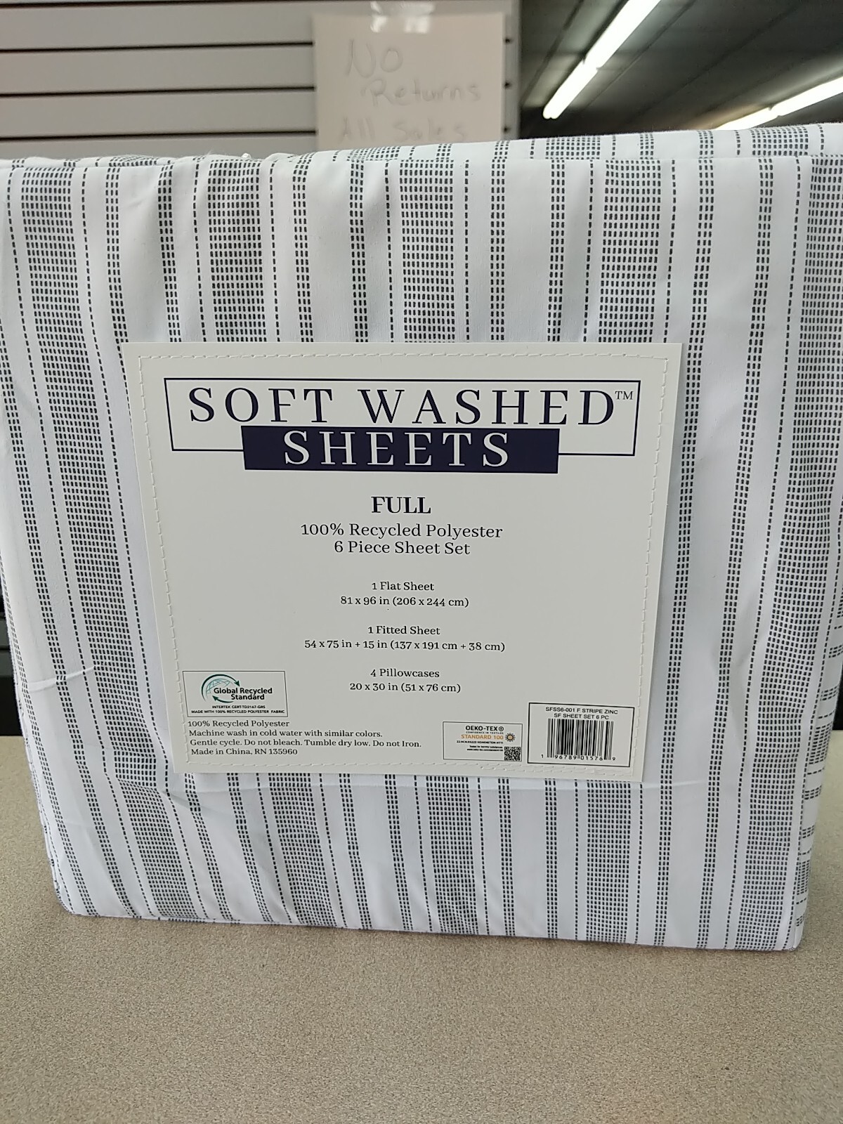 new full oversized soft washed sheet 6 piece set 100% polyester stripe zinc