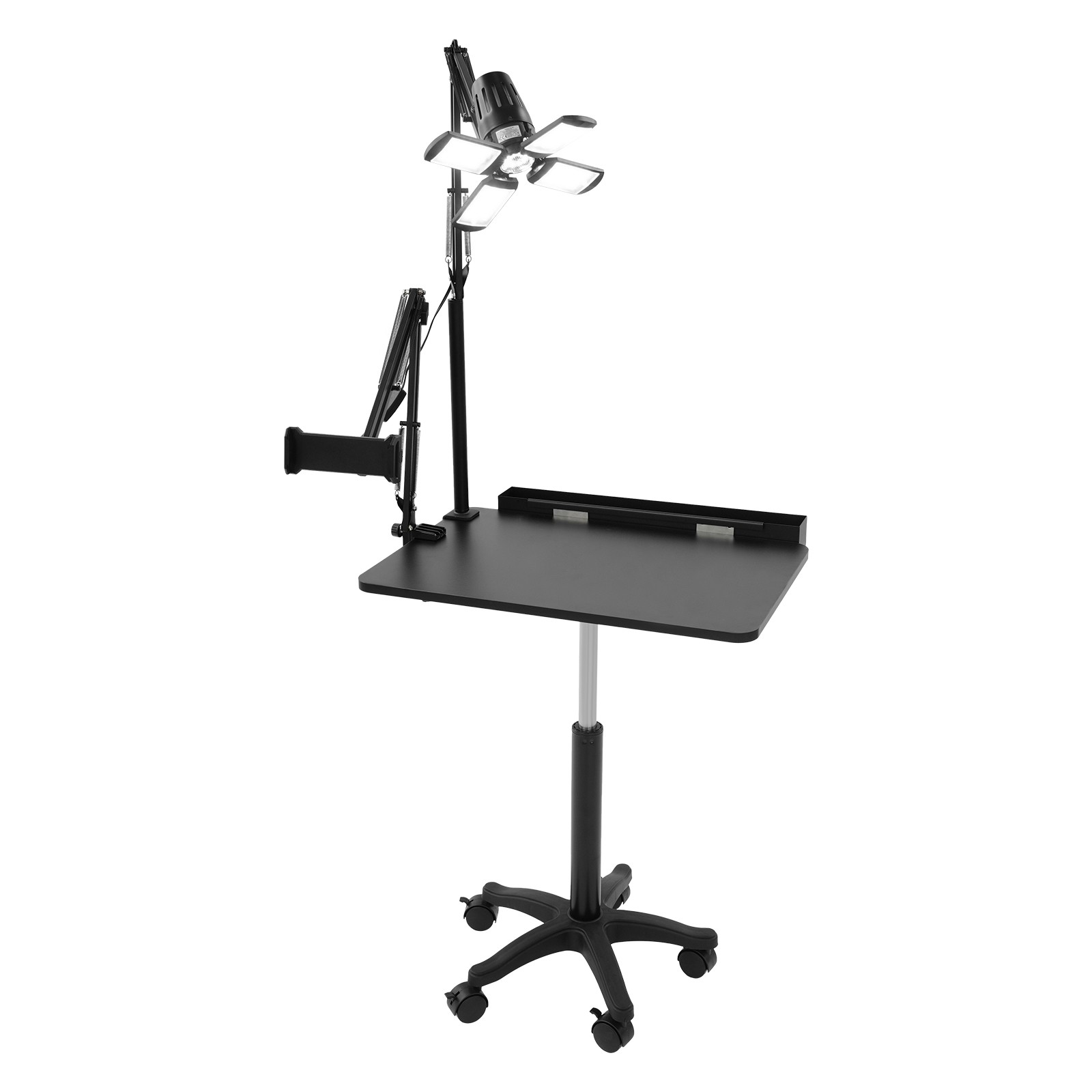Black Salon Rolling Workstation With Led Light Adjustable Height Workstation