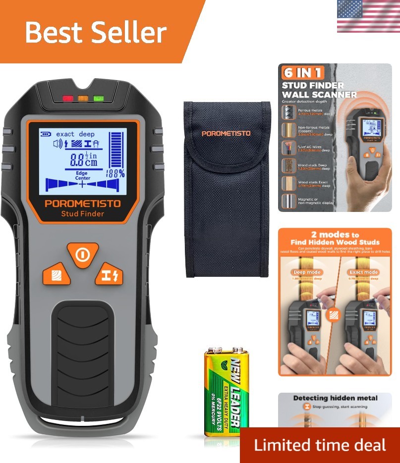 Advanced 6-in-1 Stud Finder with Dual Calibration & Real-Time LCD Signals