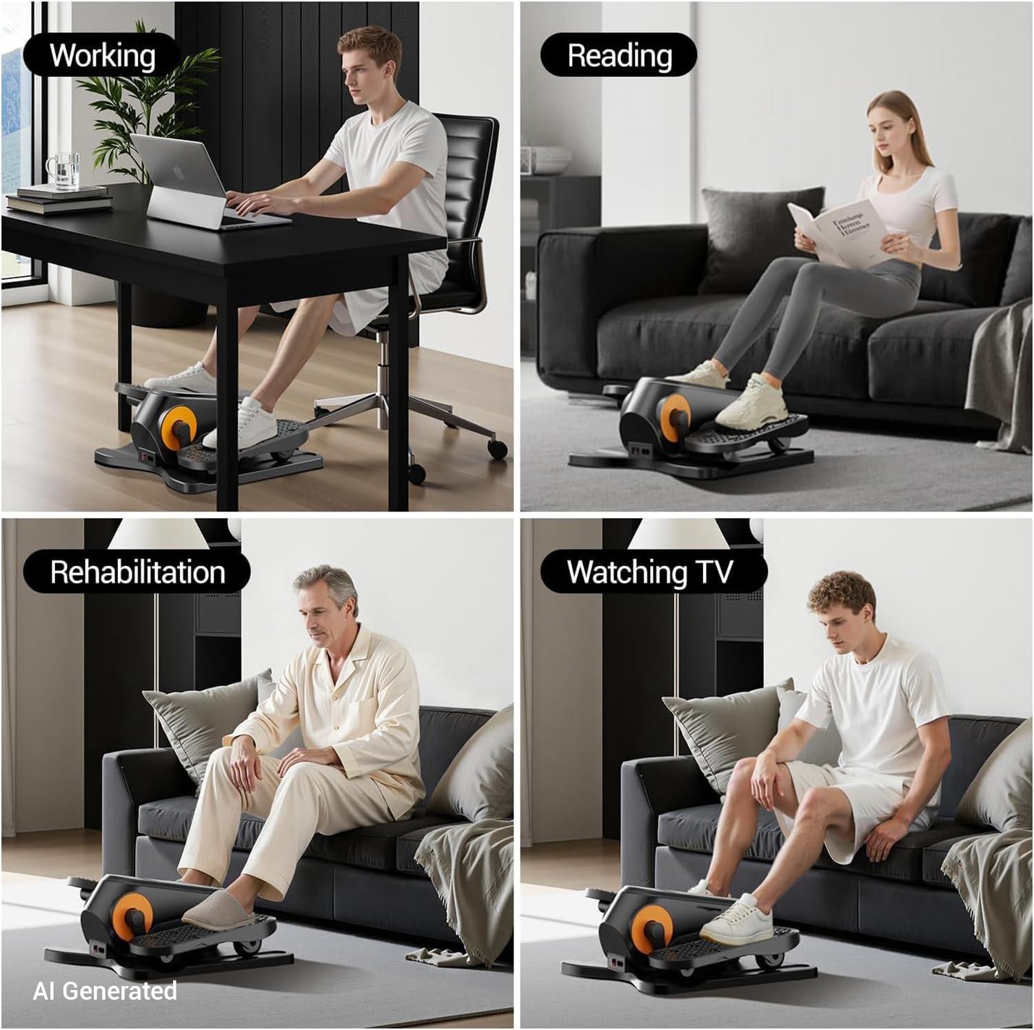 Under Desk Elliptical Machine 12 Automatic Programs - Quiet Seated Pedal