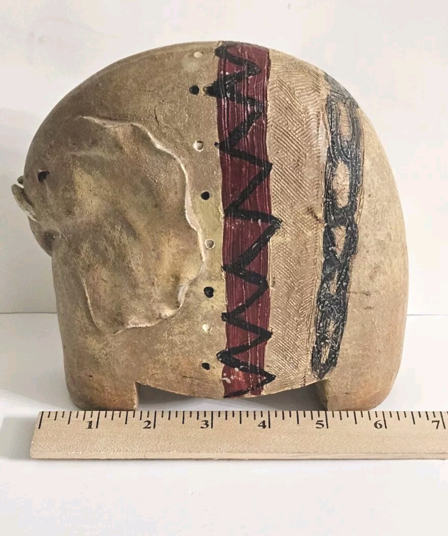 African Handcrafted Wood Elephant Figurine With Tribal Patterns