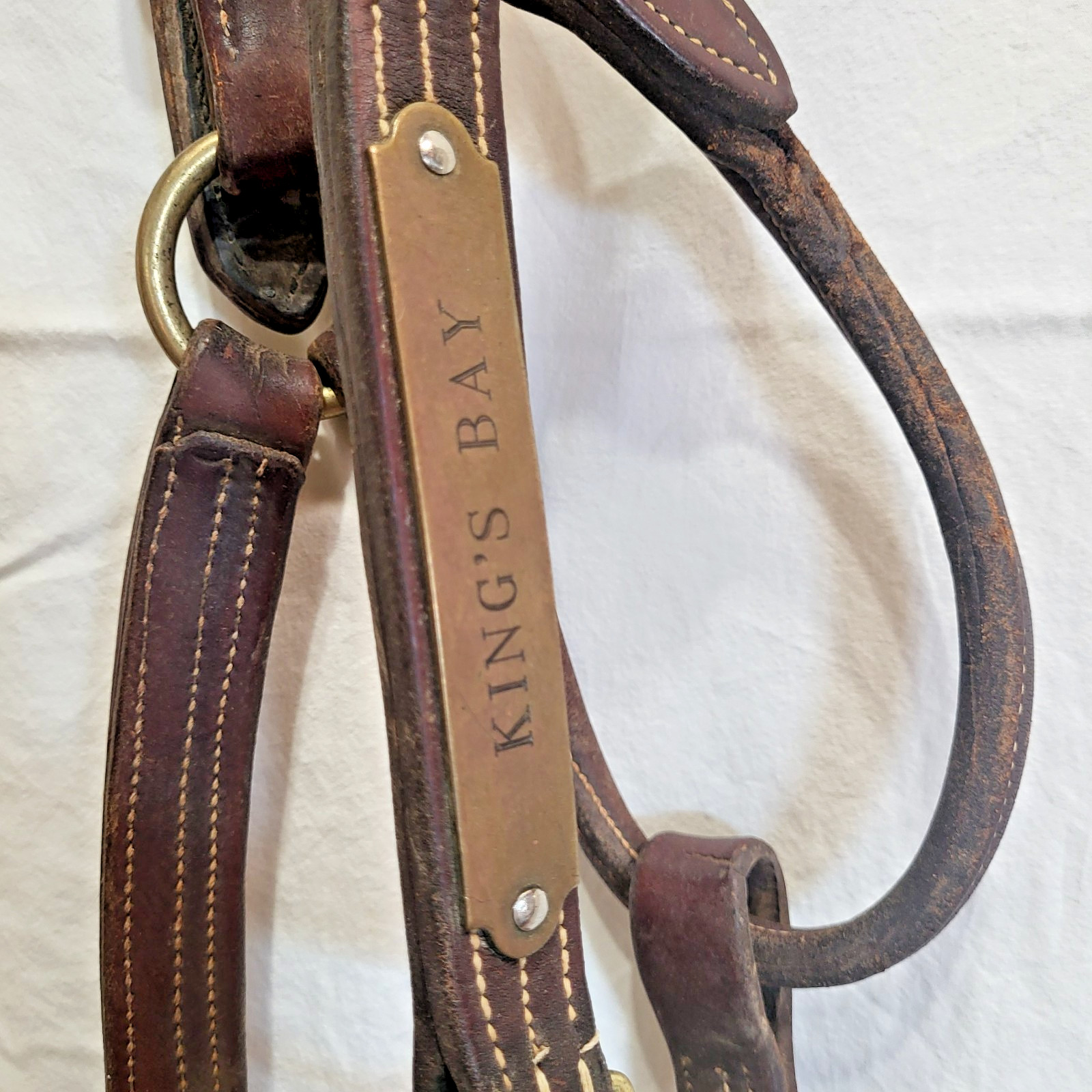 Double Stitched Leather Halter~Brass Nameplate~FULL Horse Sz~BROWN