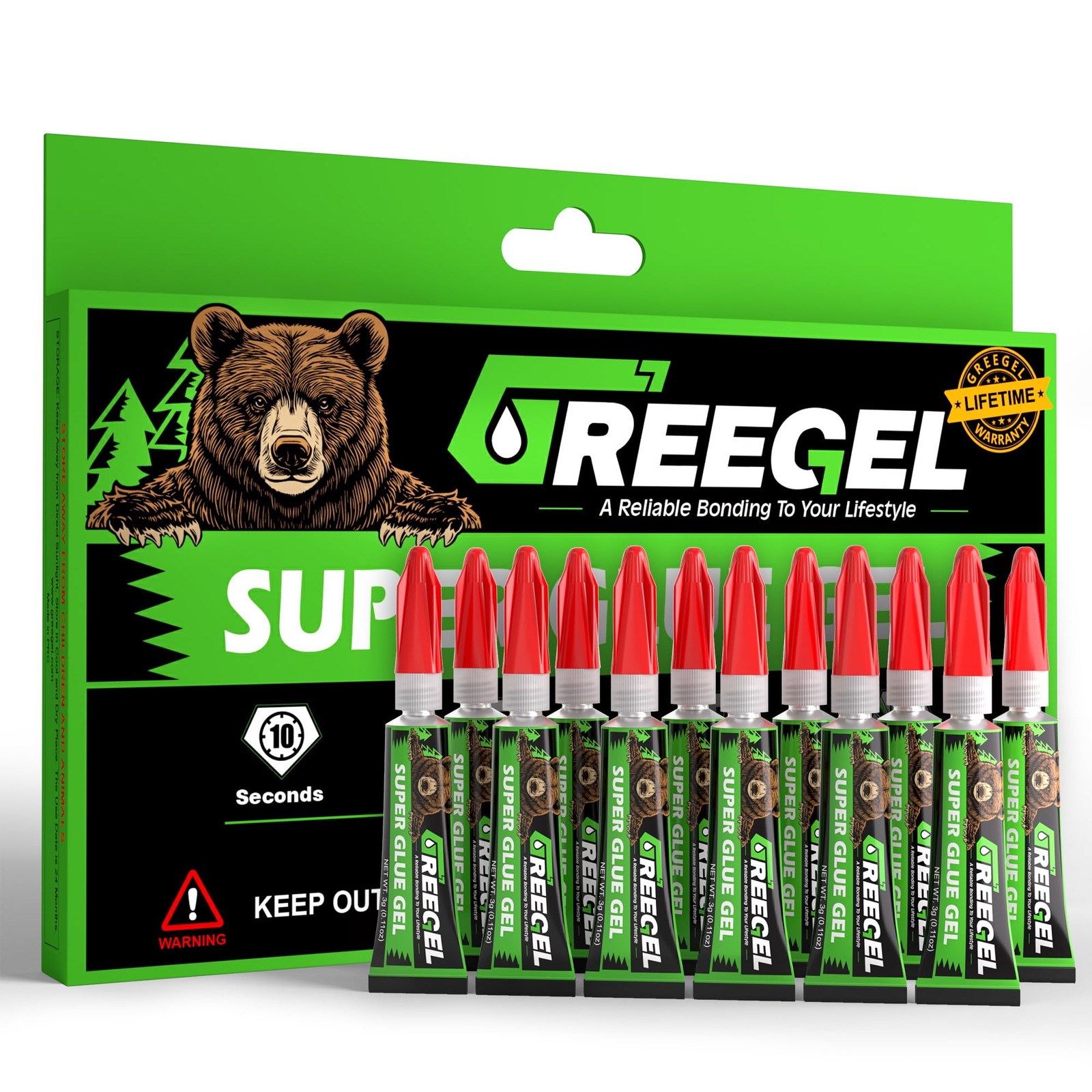 GREEGEL Super Glue Gel for Plastic, Shoes, Metal, 12 PCs x 3 Gram Gel, Clear