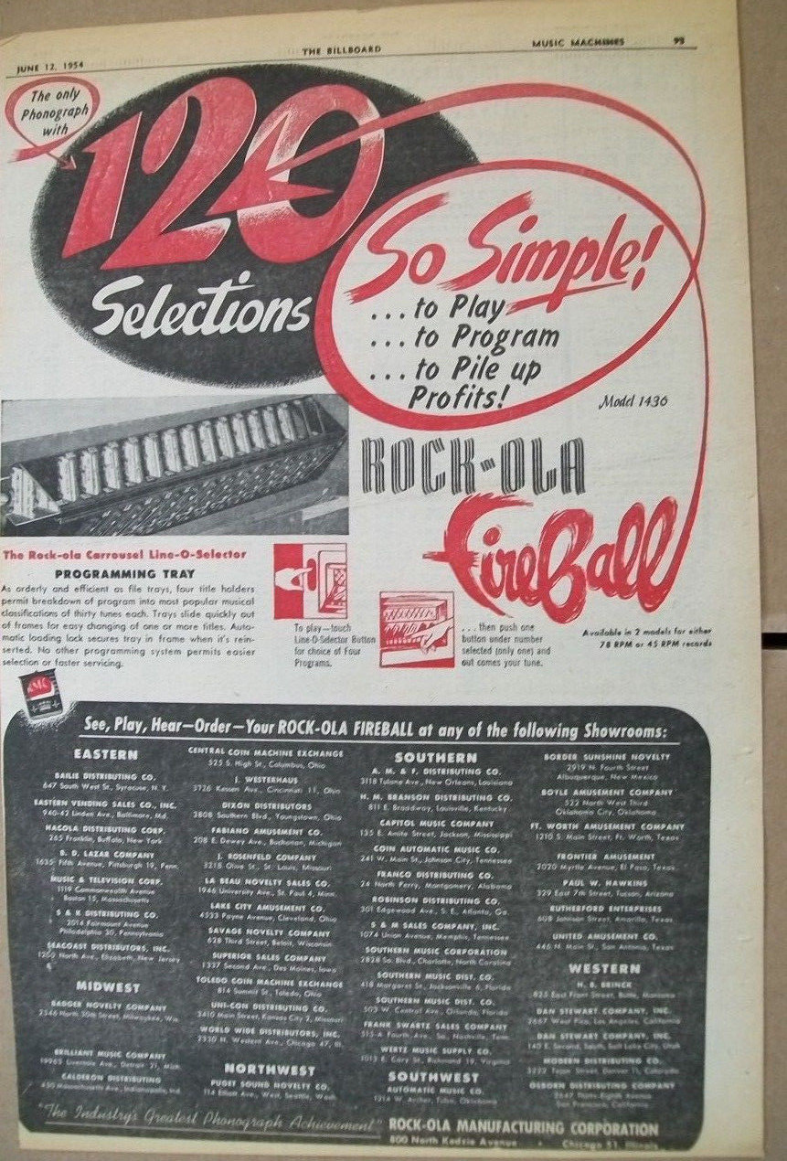 Rock-ola Fi reball120 selections model 1436 phonograph 1954 Ad- so simple
