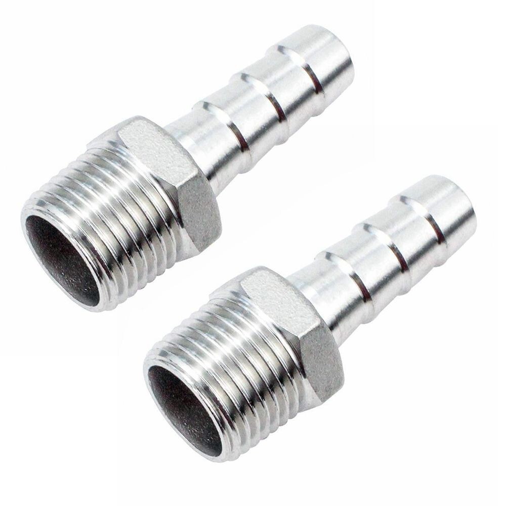 2x Stainless Steel 1/2" Hose Barb to 1/2" Male NPT Home Fitting Water Fuel N961
