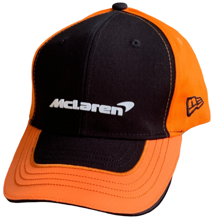 McLaren F1 Racing Team Black & Papaya Baseball Cap. Extra Stitching on Brim.