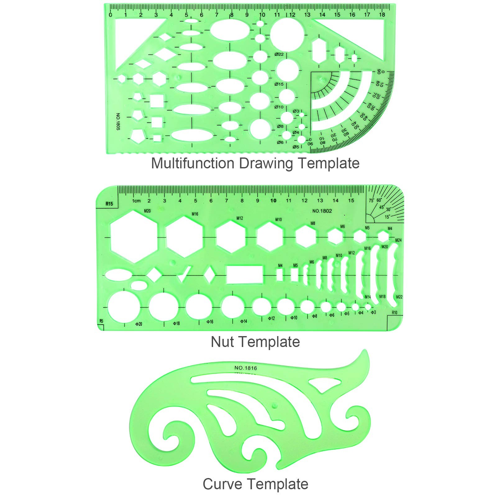 11PCS Geometric Drawings Templates, Drafting Stencils Measuring Tools,...