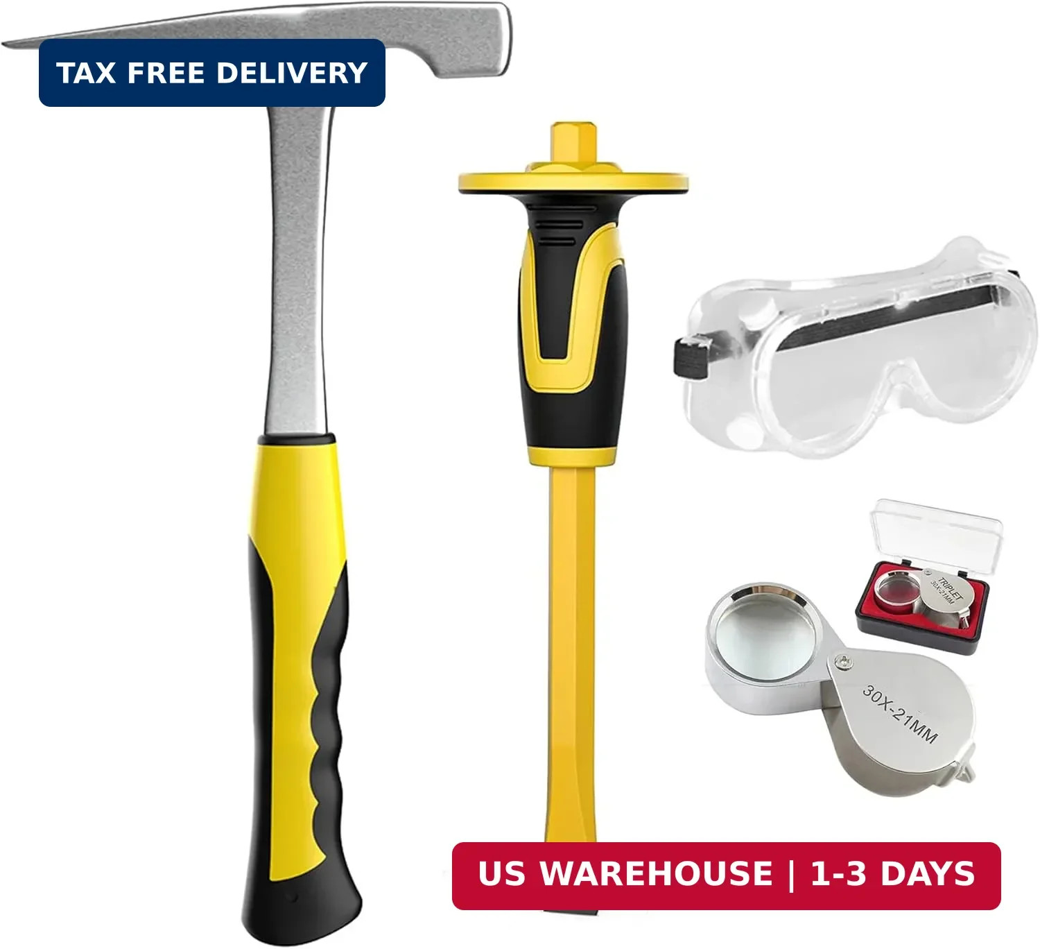 4pcs Geology Rock Pick Hammer Kit, Geology Hammer Tools, 32oz Rock Hammer & Chis