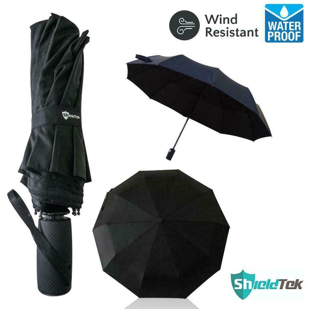 Shieldtek Premium Travel Folding Auto Open Close Windproof Umbrella Set Of 2