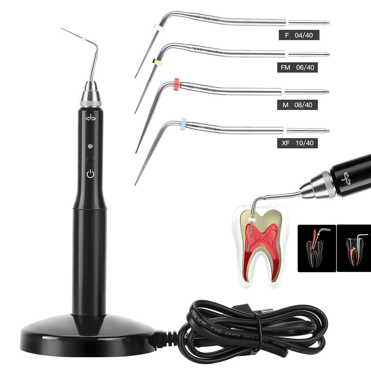 Dental Endodontic Gutta Percha Obturation System Endo Heated Pen+Tips Black FDA