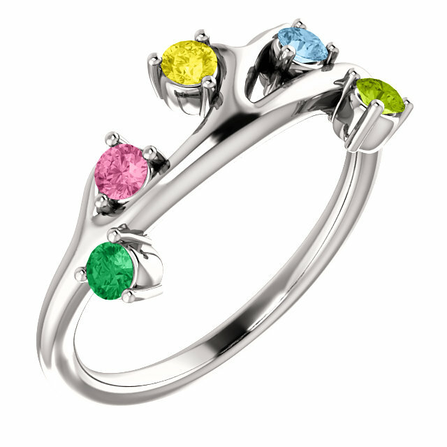 Family Branch Ring Sterling Silver 1-6 Round Birthstones Mothers Day Ring